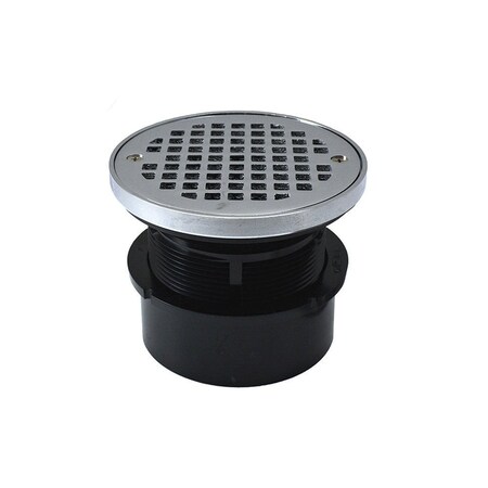 Jones Stephens 4in. ABS Hub Fit Drain Base with 3-1/2in. Plastic Spud and 5in. Chrome Plated Strainer with Ring D53413
